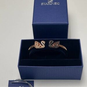 Swarovski Rose Gold Swan Open Cuff Bracelet with Crystal Accents NWT